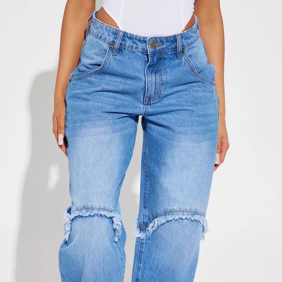 Fashion Nova Say Something Loose Jean - Medium Wash Size 15 Women’s - Picture 3 of 6
